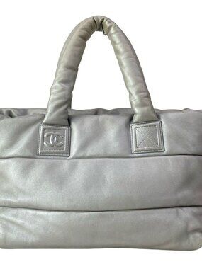 Chanel Tote Coco Cocoon MM Silver Lambskin